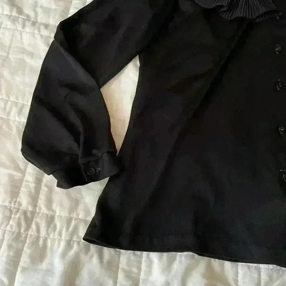 Vintage gothic pleated ruffled necktie black button down shirt women’s large - Picture 4 of 5